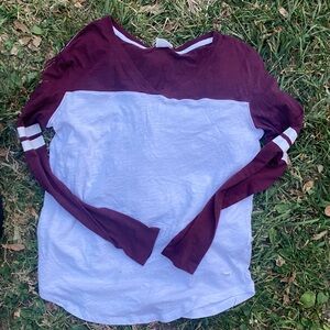 Pink Victoria Secret Varsity Raglan Long Sleeve Burgundy and White SZ.S